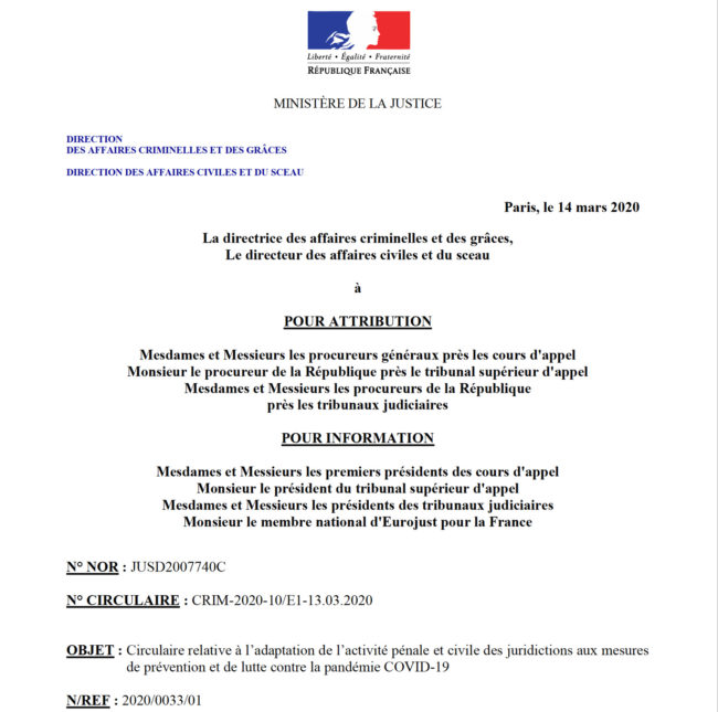 Circulaire du 14 mars 2020